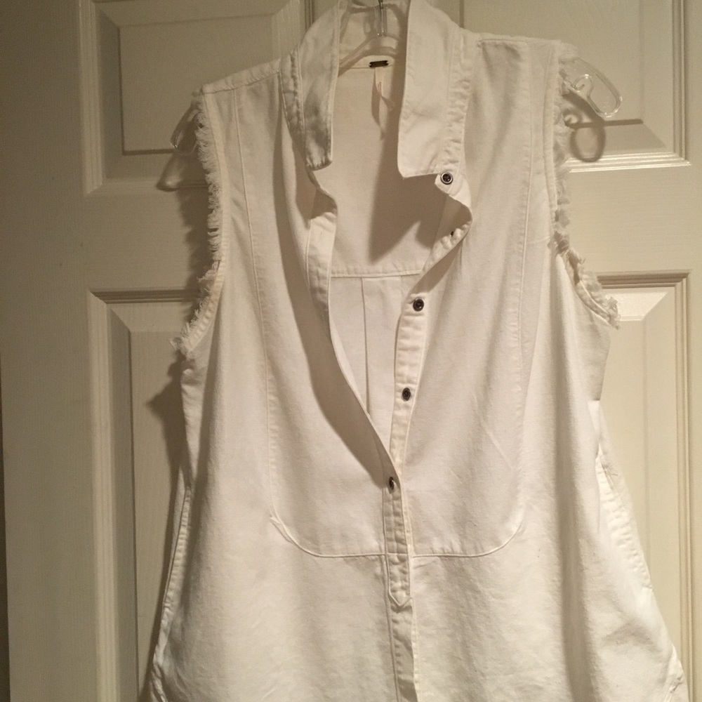 Free People White Denim Vest